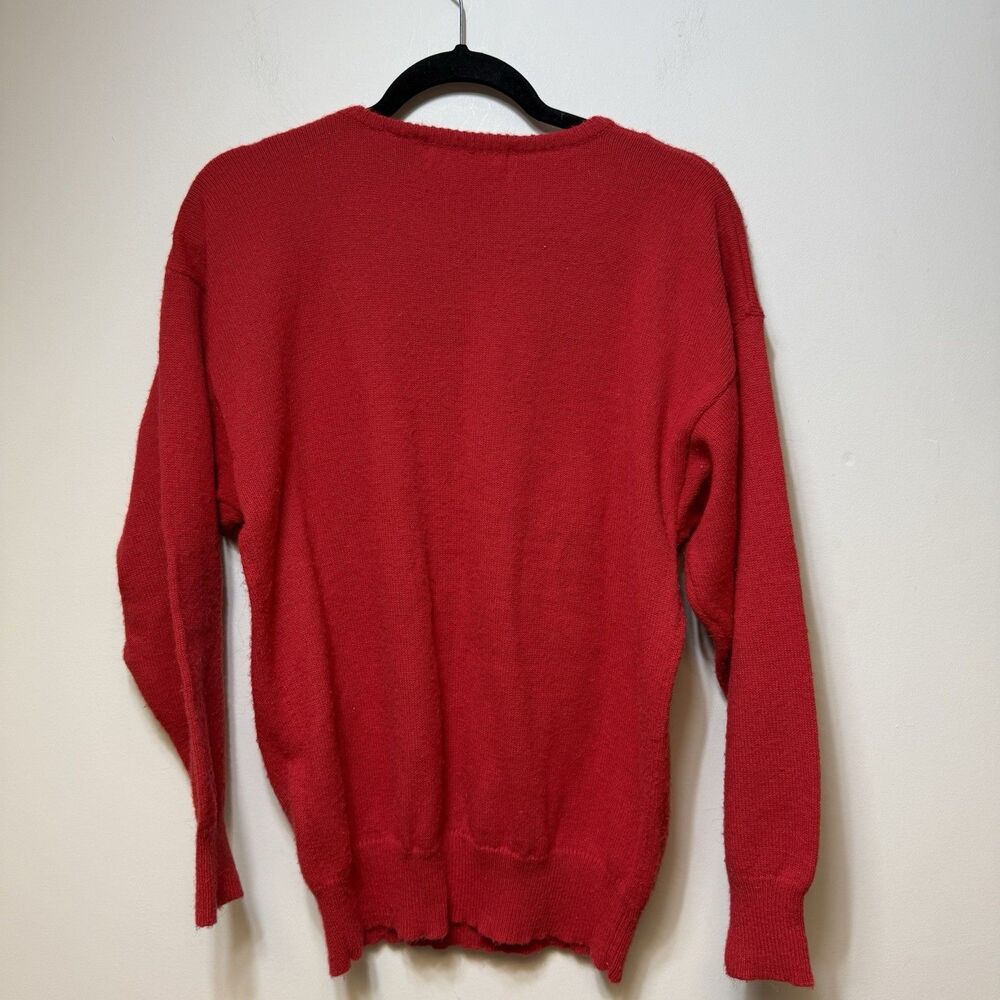 Vintage 80s Dana Scott Sweater Red Black Bows  Womens M Beaded Accents - Picture 4 of 5